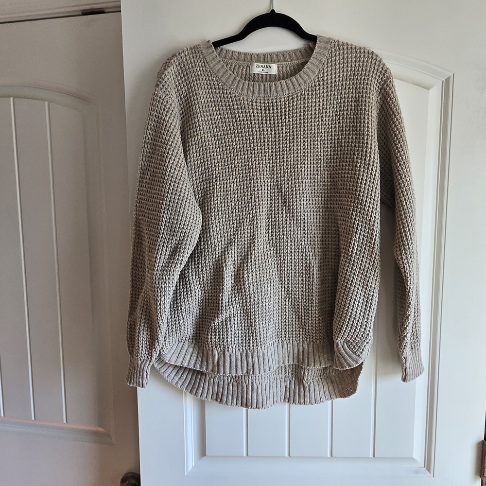 Zenana Outfitters Women's Beige Waffle Knit Sweater
